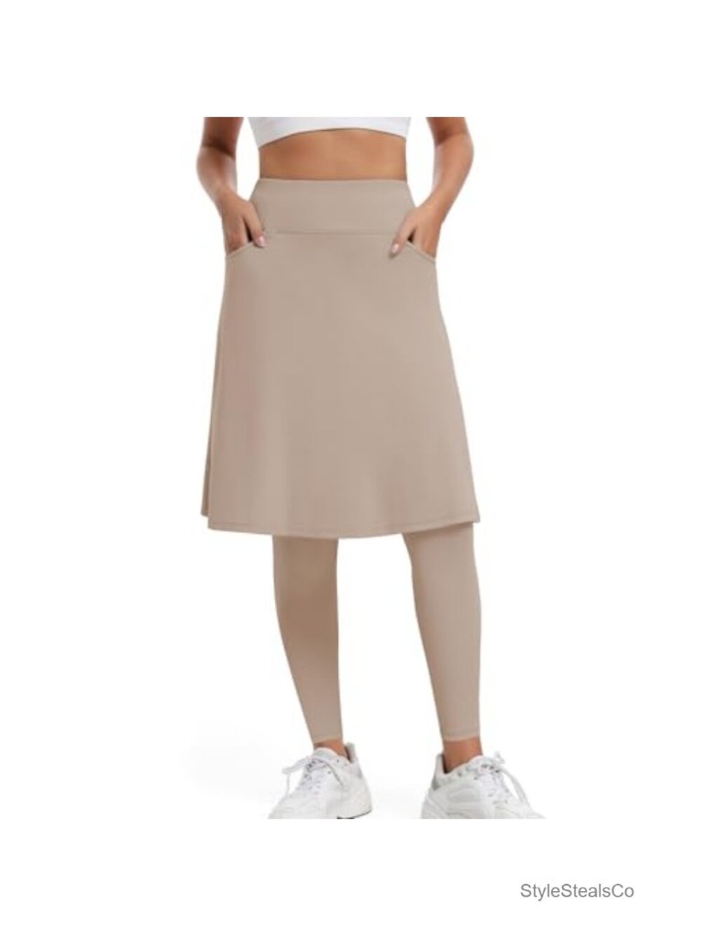 High Waist Knee Length Skort with Attached Leggings, Arc Pockets, Athletic Yoga - Picture 1 of 5